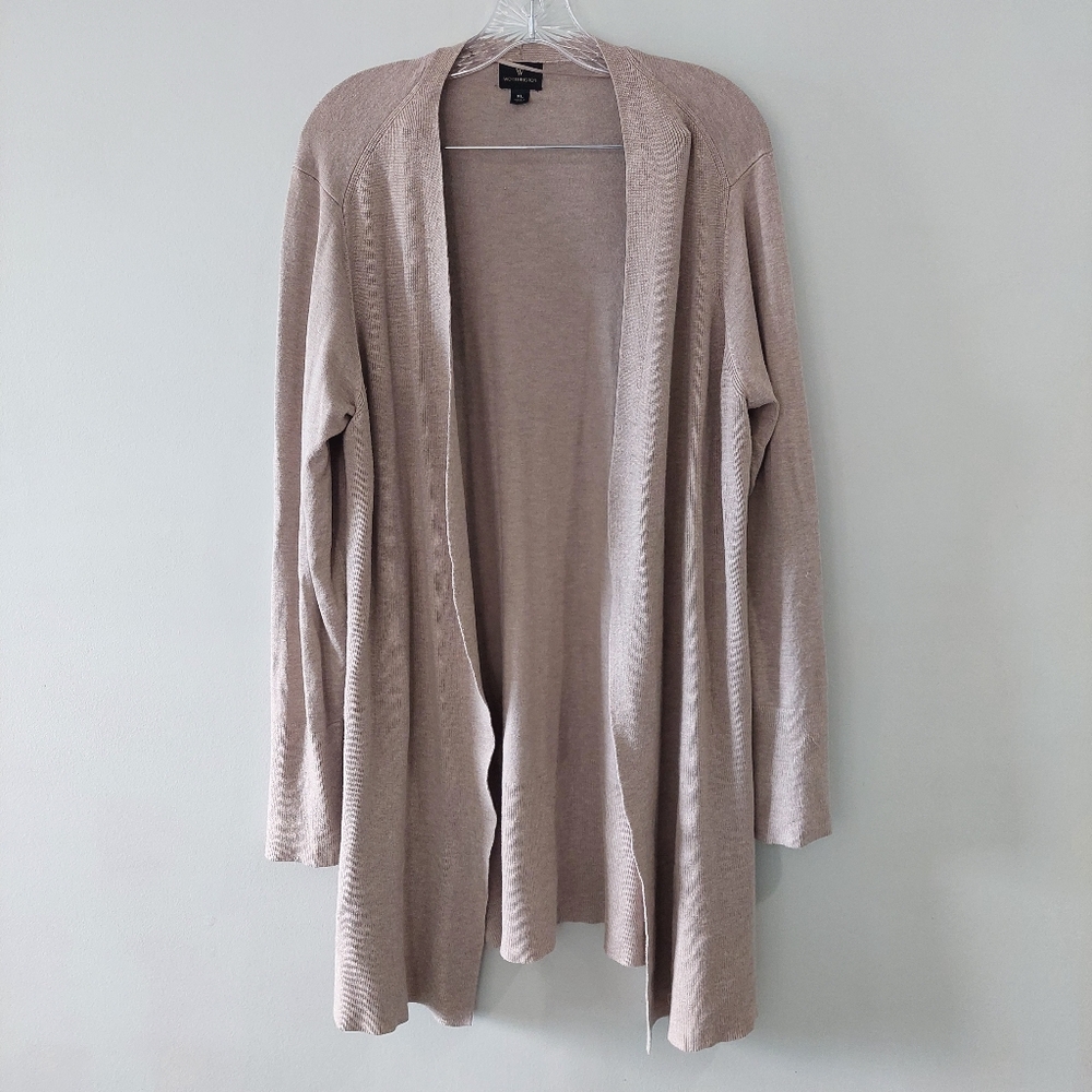 Worthington Duster Cardigan XL Tan knee length open front long sleeve vents